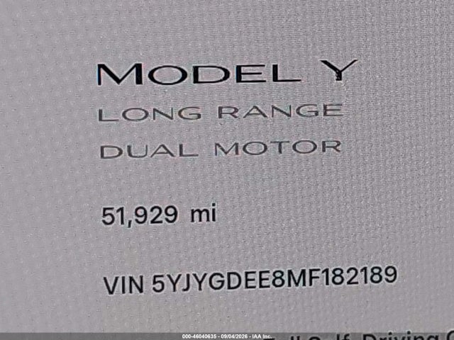 Продаж на аукціоні авто 2021 Tesla Model Y Long Range Dual Motor All-wheel Drive, vin: 5YJYGDEE8MF182189, номер лоту: 46040635