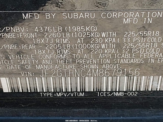 Продаж на аукціоні авто 2021 Subaru Crosstrek Limited, vin: JF2GTHNC4M8679156, номер лоту: 46040645