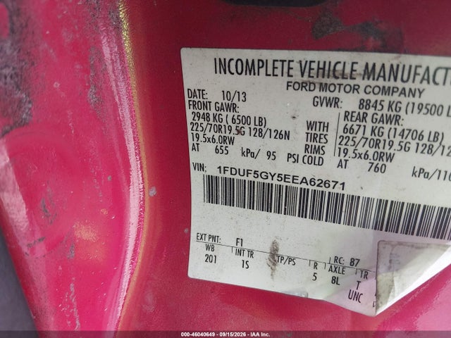 46040649 :رقم المزاد ، 1FDUF5GY5EEA62671 vin ، 2014 Ford F-550 Chassis Xl مزاد بيع