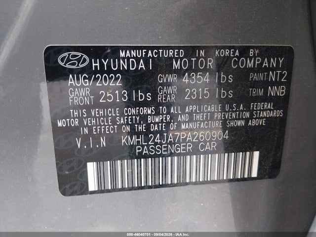 Продажа на аукционе авто 2023 Hyundai Sonata Se, vin: KMHL24JA7PA260904, номер лота: 46040701