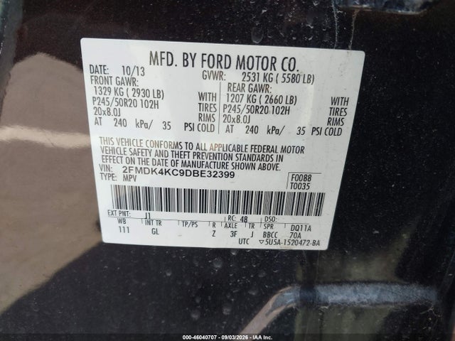 Продажа на аукционе авто 2013 Ford Edge Limited, vin: 2FMDK4KC9DBE32399, номер лота: 46040707