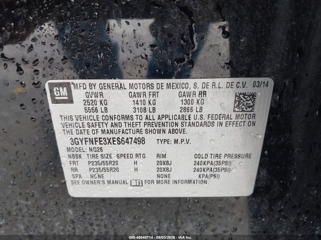 Продаж на аукціоні авто 2014 Cadillac Srx Performance Collection, vin: 3GYFNFE3XES647498, номер лоту: 46040714