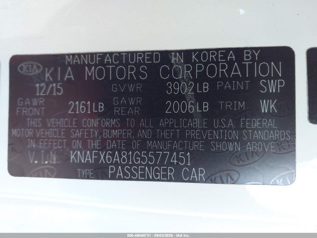 46040731 :رقم المزاد ، KNAFX6A81G5577451 vin ، 2016 Kia Forte Koup Ex مزاد بيع