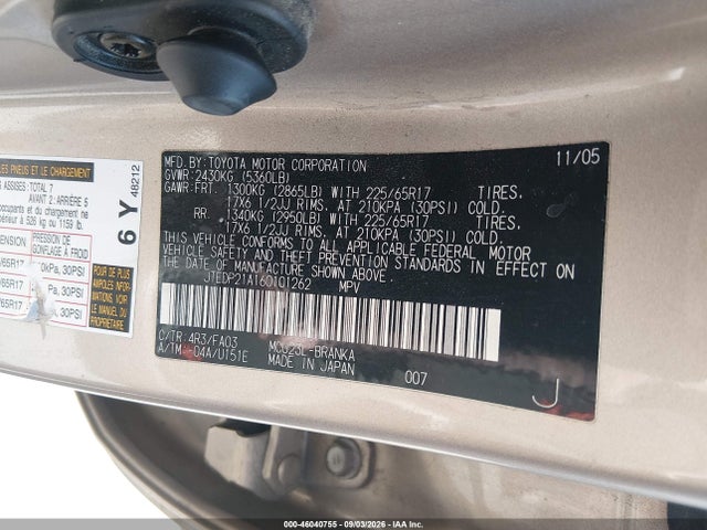 Продажа на аукционе авто 2006 Toyota Highlander Limited V6, vin: JTEDP21A160101262, номер лота: 46040755