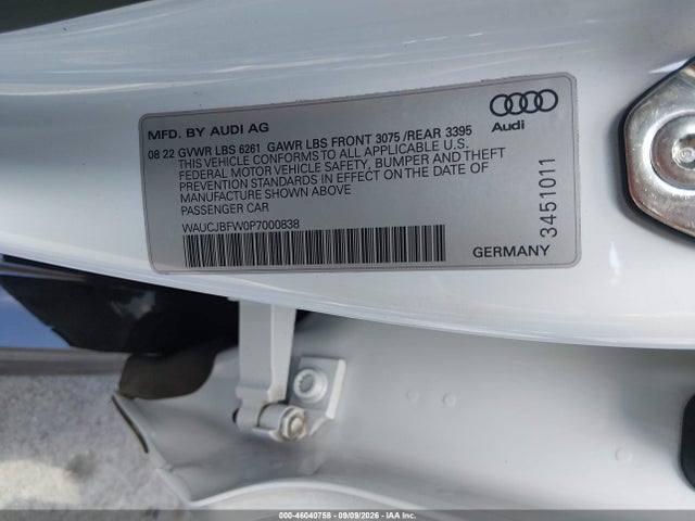 46040758 :رقم المزاد ، WAUCJBFW0P7000838 vin ، 2023 Audi E-tron Gt Premium Plus Quattro مزاد بيع