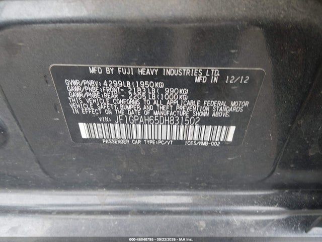 Продажа на аукционе авто 2013 Subaru Impreza 2.0i Limited, vin: JF1GPAH65DH831502, номер лота: 46040795