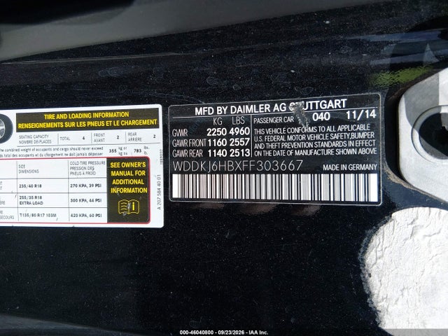 46040800 :رقم المزاد ، WDDKJ6HBXFF303667 vin ، 2015 Mercedes-benz E 400 4matic مزاد بيع