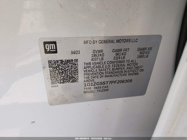 46040810 :رقم المزاد ، 1G1ZG5ST7PF206309 vin ، 2023 Chevrolet Malibu Fwd Rs مزاد بيع