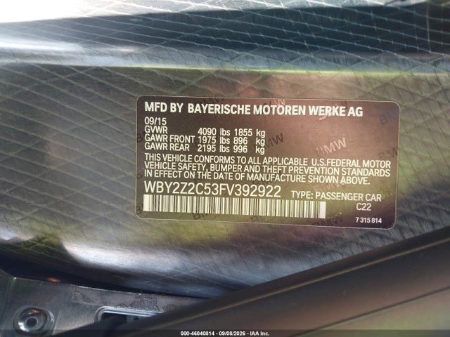 Продажа на аукционе авто 2015 Bmw I8, vin: WBY2Z2C53FV392922, номер лота: 46040814