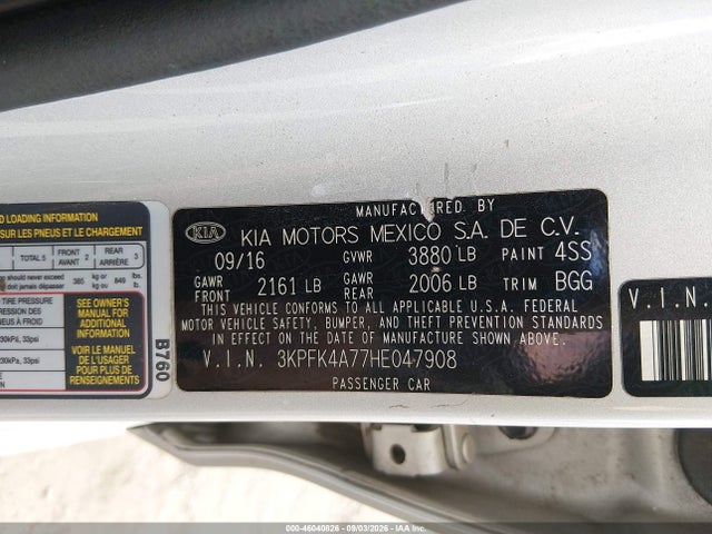 Aukcja sprzedaży 2017 Kia Forte Lx, vin: 3KPFK4A77HE047908, numer aukcji: 46040826