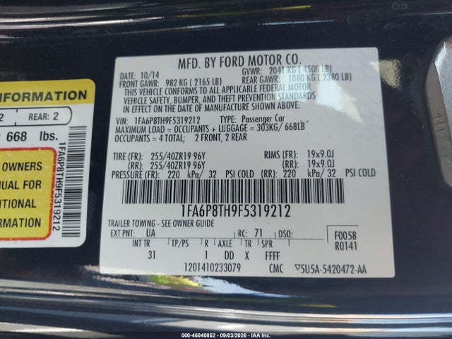 Ford Mustang Ecoboost 2015 1FA6P8TH9F5319212 Image 9