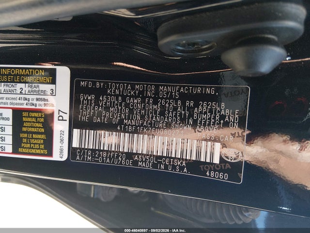 2015 Toyota Camry Se მანქანა იყიდება აუქციონზე, vin: 4T1BF1FK7FU080271, აუქციონის ნომერი: 46040897