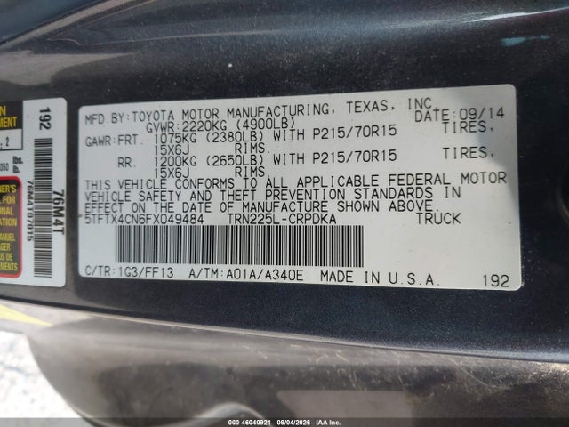 Продаж на аукціоні авто 2015 Toyota Tacoma, vin: 5TFTX4CN6FX049484, номер лоту: 46040921