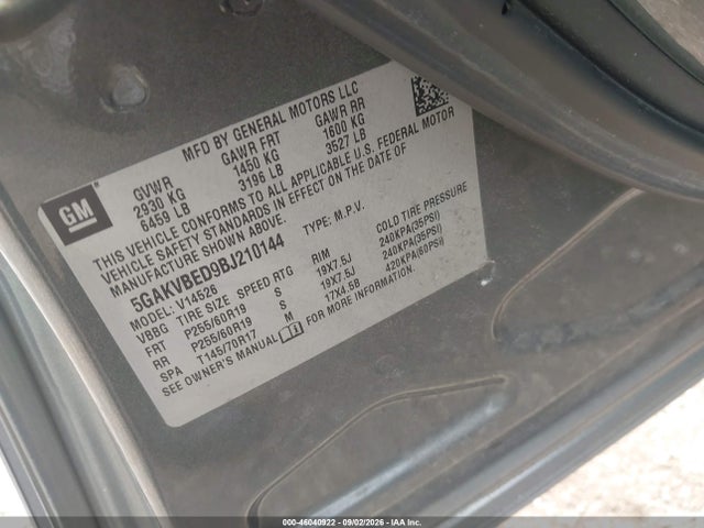 Aukcja sprzedaży 2011 Buick Enclave 1xl, vin: 5GAKVBED9BJ210144, numer aukcji: 46040922