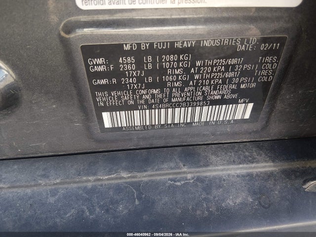 Продажа на аукционе авто 2011 Subaru Outback 2.5i Premium, vin: 4S4BRCCC2B3399853, номер лота: 46040962