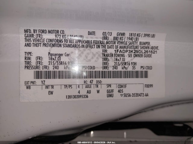 Продаж на аукціоні авто 2013 Ford Focus Se, vin: 1FADP3K29DL261621, номер лоту: 46041012