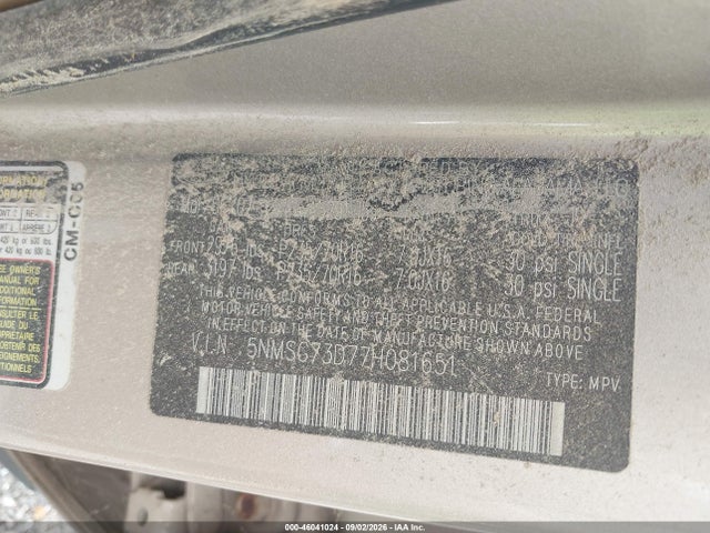 Продажа на аукционе авто 2007 Hyundai Santa Fe Gls, vin: 5NMSG73D77H081651, номер лота: 46041024