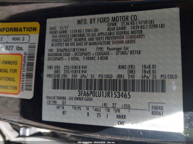 Продажа на аукционе авто 2018 Ford Fusion Hybrid Se, vin: 3FA6P0LU1JR153465, номер лота: 46041058