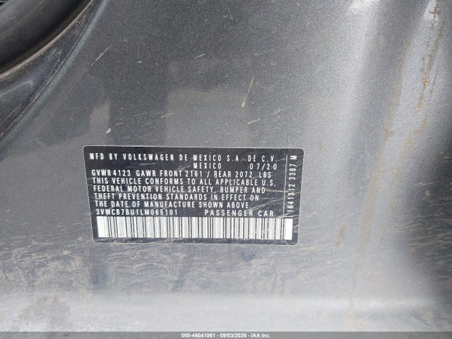 Auction sale of the 2020 Volkswagen Jetta 1.4t R-line/1.4t S/1.4t Se, vin: 3VWCB7BU1LM065101, lot number: 46041061