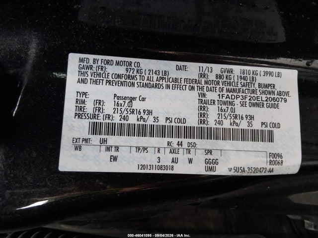 Продаж на аукціоні авто 2014 Ford Focus Se, vin: 1FADP3F20EL206079, номер лоту: 46041095