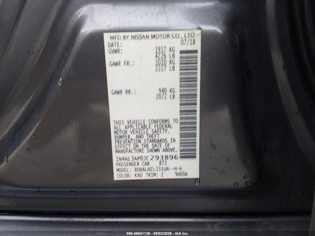 1N4AL3AP0JC293896 Nissan Altima 2.5 Sr