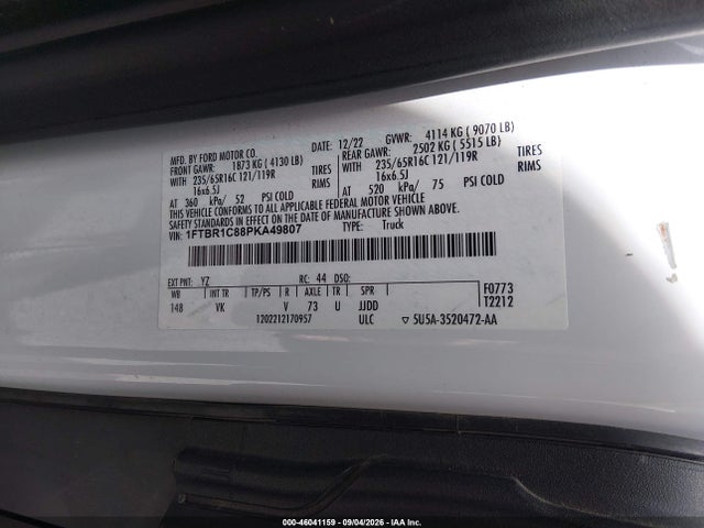 Продаж на аукціоні авто 2023 Ford Transit-250, vin: 1FTBR1C88PKA49807, номер лоту: 46041159
