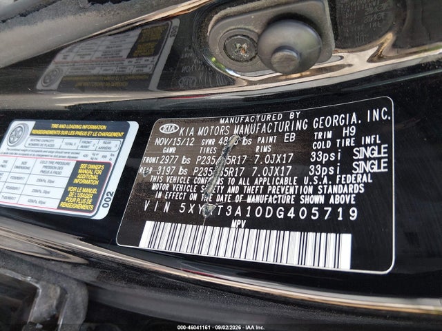 Aukcja sprzedaży 2013 Kia Sorento Lx, vin: 5XYKT3A10DG405719, numer aukcji: 46041161