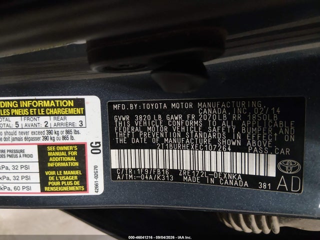 Продажа на аукционе авто 2014 Toyota Corolla Le, vin: 2T1BURHEXEC107264, номер лота: 46041216