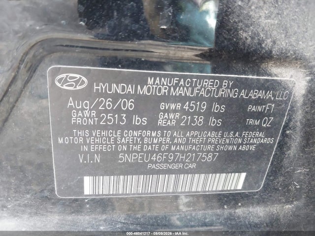 46041217 :رقم المزاد ، 5NPEU46F97H217587 vin ، 2007 Hyundai Sonata Limited/se V6 مزاد بيع
