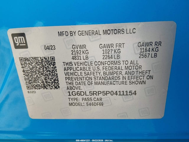 Продажа на аукционе авто 2023 Cadillac Ct4-v V-series Blackwing, vin: 1G6DL5RP5P0411154, номер лота: 46041221