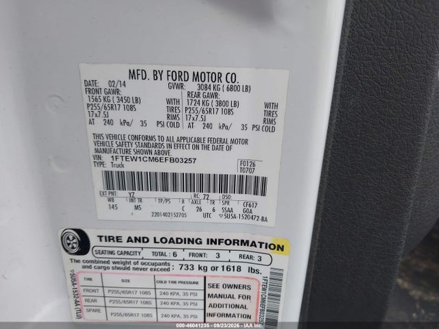 Продажа на аукционе авто 2014 Ford F-150 Xlt, vin: 1FTEW1CM6EFB03257, номер лота: 46041235