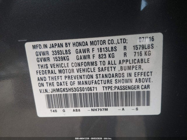 Honda FIT LX 2016 JHMGK5H53GS010671 Image 9