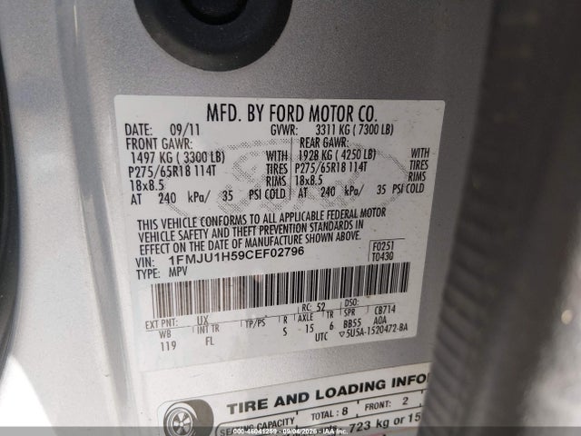 2012 Ford Expedition Xlt მანქანა იყიდება აუქციონზე, vin: 1FMJU1H59CEF02796, აუქციონის ნომერი: 46041259