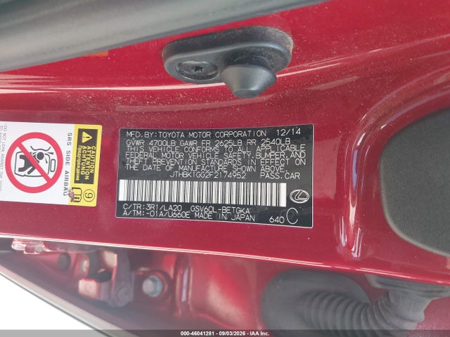 Продаж на аукціоні авто 2015 Lexus Es 350, vin: JTHBK1GG2F2174952, номер лоту: 46041281