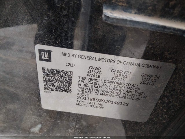 46041282 :رقم المزاد ، 2G1125S39J9149123 vin ، 2018 Chevrolet Impala 2lz مزاد بيع