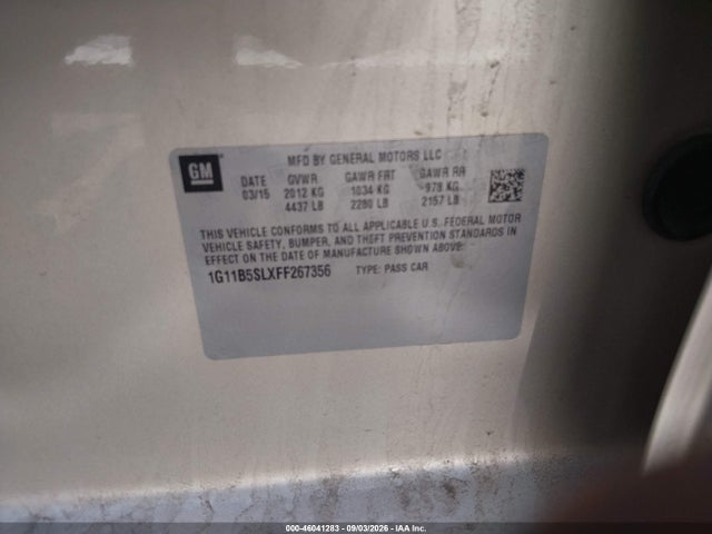 46041283 :رقم المزاد ، 1G11B5SLXFF267356 vin ، 2015 Chevrolet Malibu Ls مزاد بيع