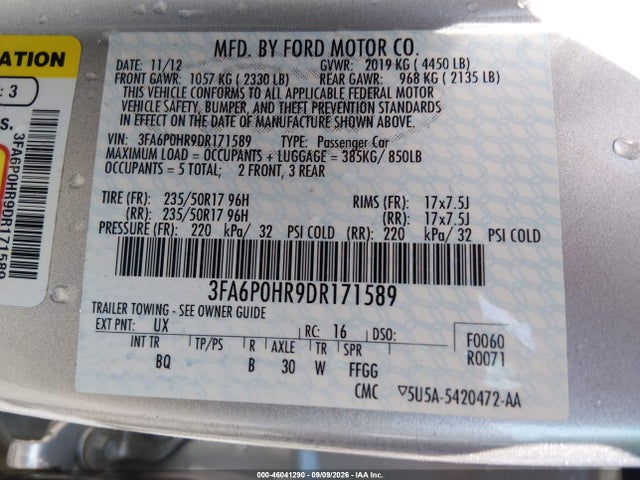 Продаж на аукціоні авто 2013 Ford Fusion Se, vin: 3FA6P0HR9DR171589, номер лоту: 46041290