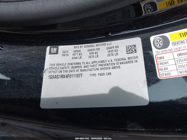 46041292 :رقم المزاد ، 1G6AG1RX4F0111877 vin ، 2015 Cadillac Ats Standard مزاد بيع
