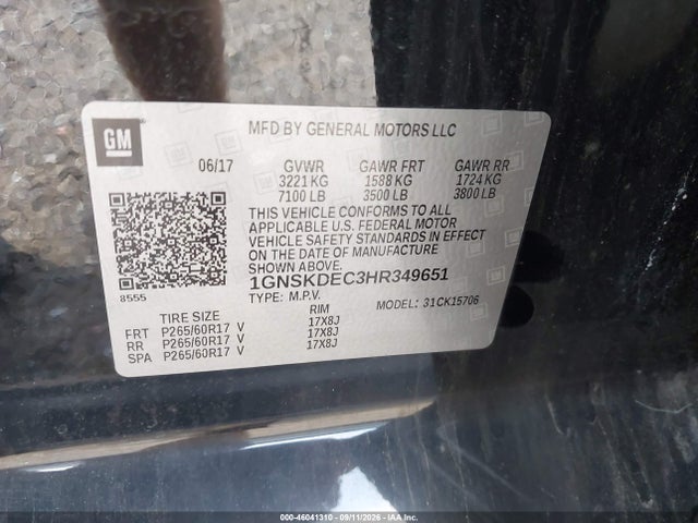 Продажа на аукционе авто 2017 Chevrolet Tahoe Commercial Fleet, vin: 1GNSKDEC3HR349651, номер лота: 46041310