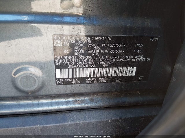 Aukcja sprzedaży 2024 Toyota Venza Xle, vin: JTEAAAAH8RJ176681, numer aukcji: 46041325