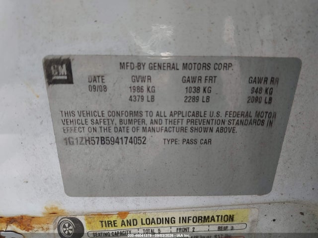 Продажа на аукционе авто 2009 Chevrolet Malibu Lt, vin: 1G1ZH57B594174052, номер лота: 46041379