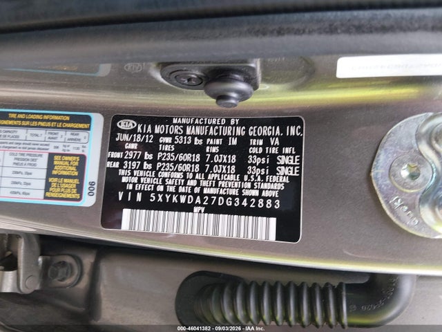 Продажа на аукционе авто 2013 Kia Sorento Sx V6, vin: 5XYKWDA27DG342883, номер лота: 46041382