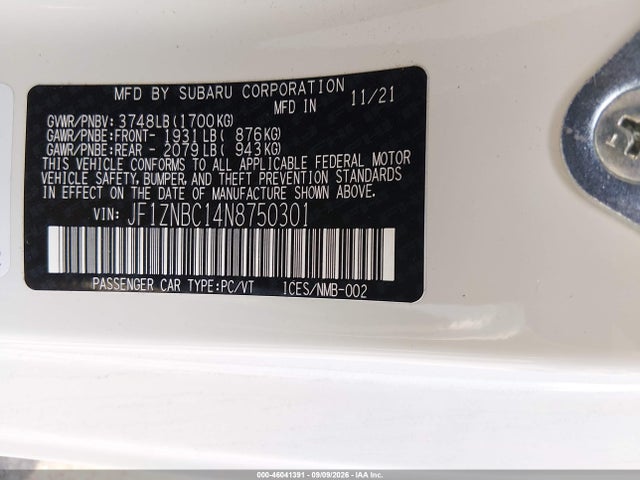 46041391 :رقم المزاد ، JF1ZNBC14N8750301 vin ، 2022 Toyota Gr86 مزاد بيع