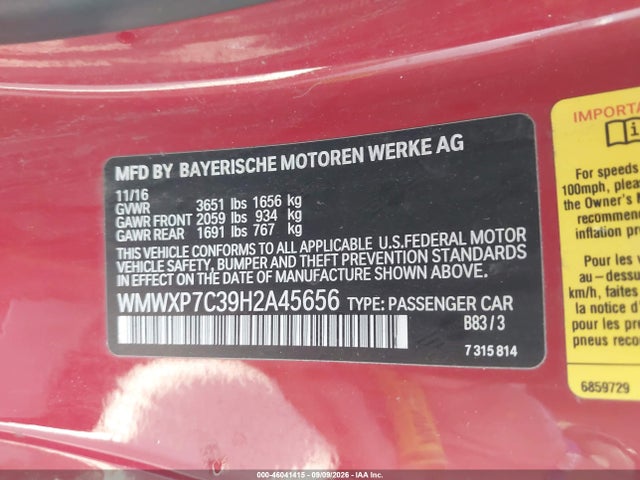 Продажа на аукционе авто 2017 Mini Hardtop Cooper S, vin: WMWXP7C39H2A45656, номер лота: 46041415