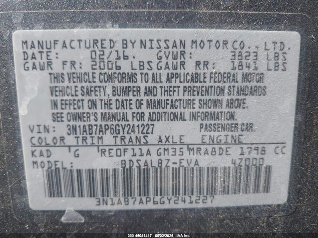 Nissan SENTRA S 2016 3N1AB7AP6GY241227 Image 9