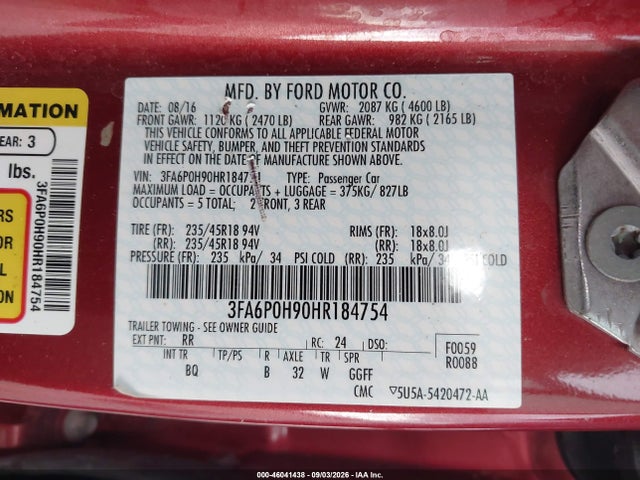 Продажа на аукционе авто 2017 Ford Fusion Se, vin: 3FA6P0H90HR184754, номер лота: 46041438