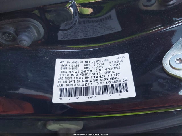 Honda Accord Ex-l 2016 1HGCR2F83GA037111 Image 9