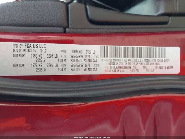 Продаж на аукціоні авто 2017 Jeep Grand Cherokee Altitude 4x2, vin: 1C4RJEAG8HC826828, номер лоту: 46041445