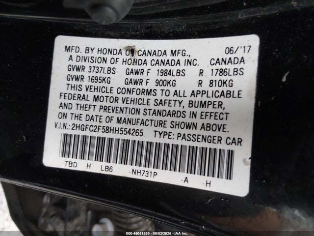 Продаж на аукціоні авто 2017 Honda Civic Lx, vin: 2HGFC2F58HH554265, номер лоту: 46041469