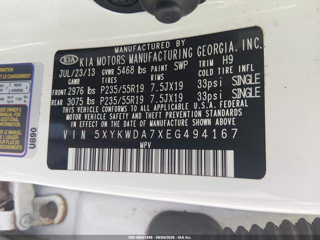 Продаж на аукціоні авто 2014 Kia Sorento Sx V6, vin: 5XYKWDA7XEG494167, номер лоту: 46041499